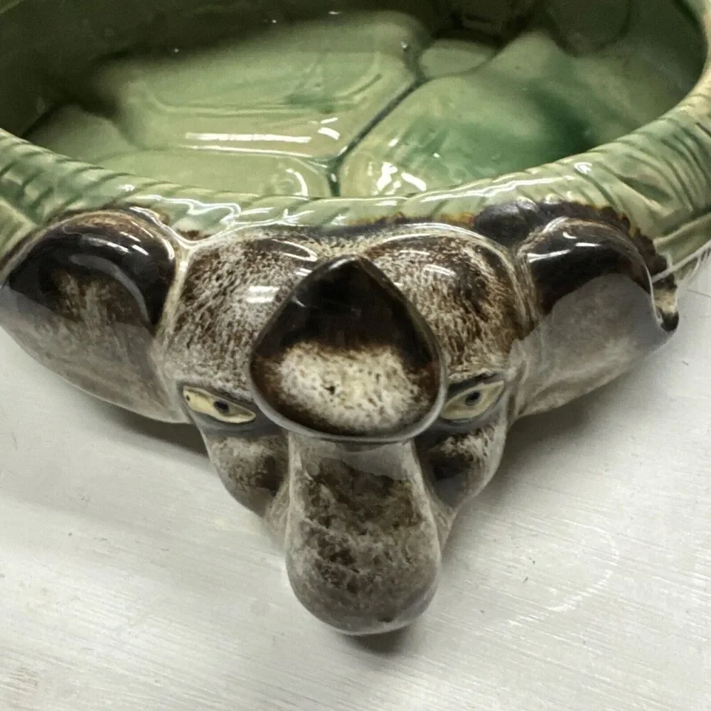 Vintage Elephant Heads Ceramic Planter Green Trunk‎ Up Roughly 10-13” x 4”